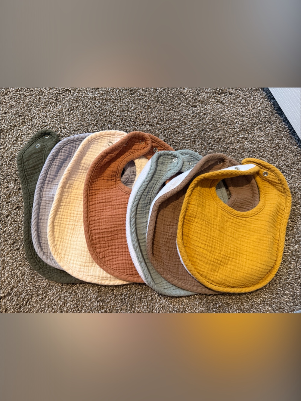Muslin Multi-Color Baby Bib Set - Mustard, Brown, Green, Cream, Gray, Rust